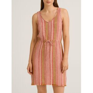 Drew Nat Dobby Stripe Linen Blend Sleeveless V-Neck Dress Women’s Size Medium
